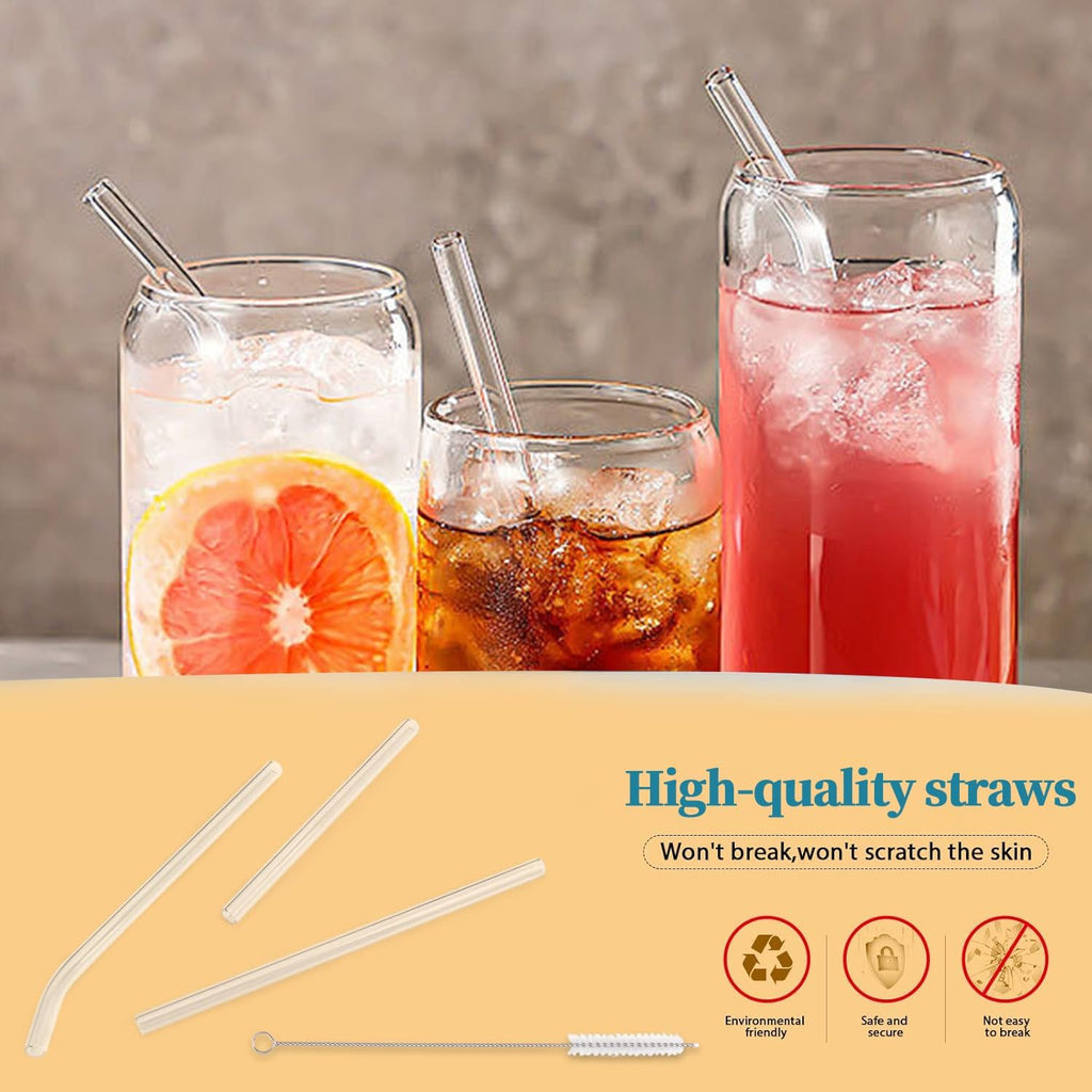 20 Pack Reusable Glass Straws,6 Straight and 4 Bent and 6 Short Glass Straw with 4 Brushes,Perfect for Cocktail, Smoothies, Juice, Milkshakes(8.5''/5.9''×10Mm)