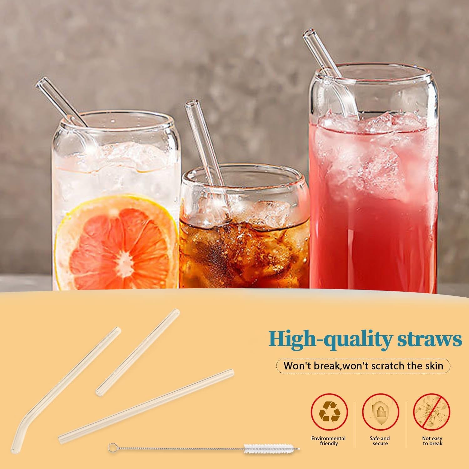 20 Pack Reusable Glass Straws,6 Straight and 4 Bent and 6 Short Glass Straw with 4 Brushes,Perfect for Cocktail, Smoothies, Juice, Milkshakes(8.5''/5.9''×10Mm)