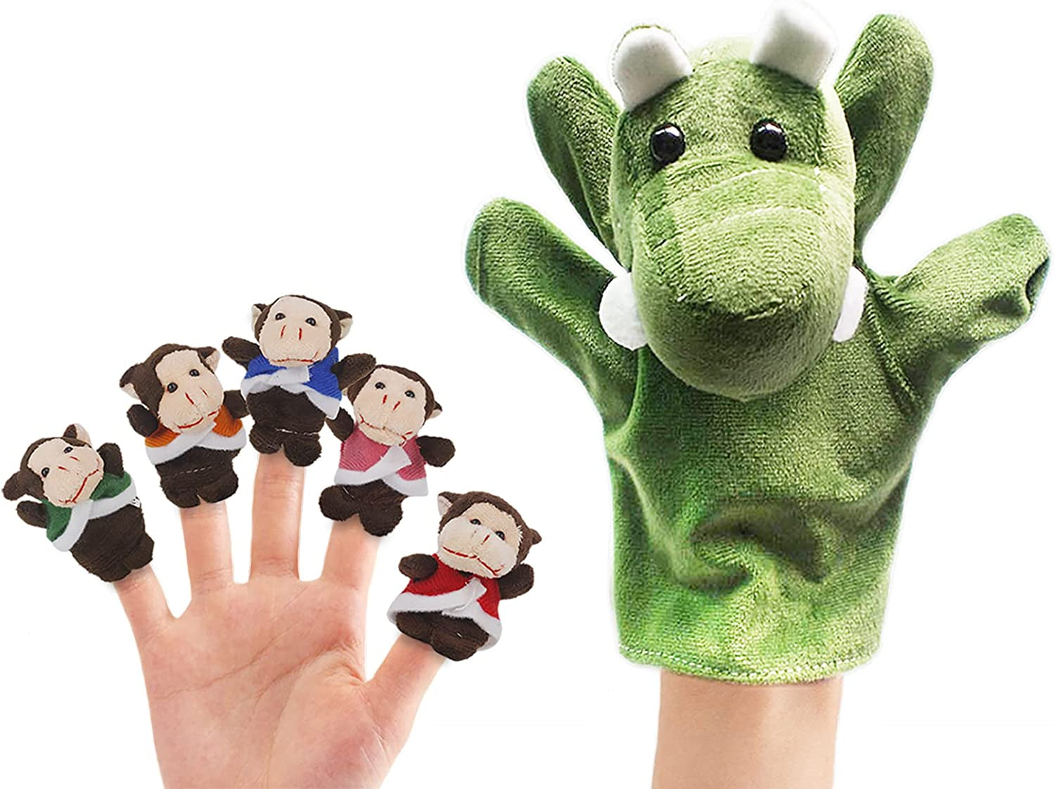 12Pcs Plush Monkeys Ducks Finger Puppets Set for Toddlers with Animals Hand Puppets