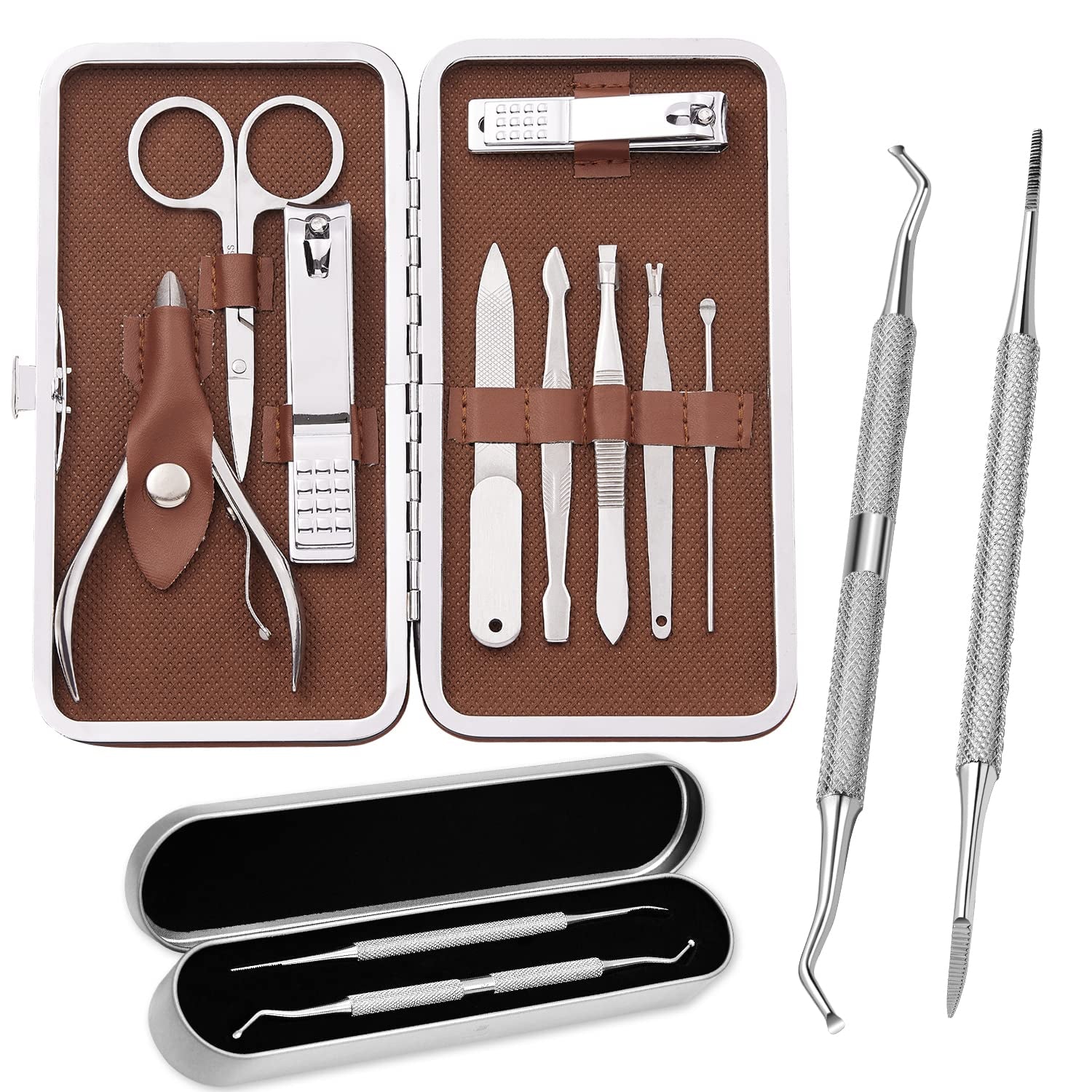 100% Stainless Steel Ingrown Toenail File and Lifter Double Sided with Storage Case (Ingrown Toenail File) and Manicure Set Manicure Kit Nail Kit Nail Clipper 9PCS Mens Grooming Kit Pedicure