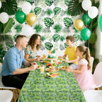 2 Pieces 54 X 108 Inch Hawaii Palm Leaves Tablecloth Plastic Tropical Jungle Tablecover Rectangular Luau Safari Hawaiian Themed Birthday Party Decorations