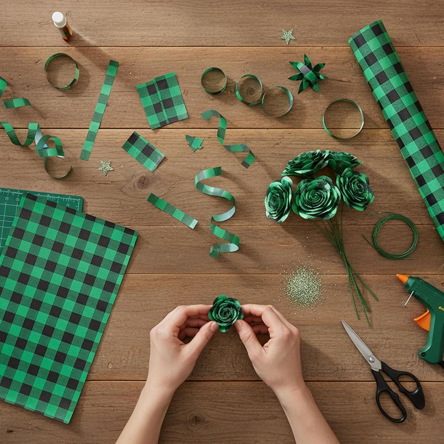 100 Sheets Christmas Tissue Paper, 10"X14" Green and Black Wrapping Paper for Christmas DIY Crafts Birthday Decorations