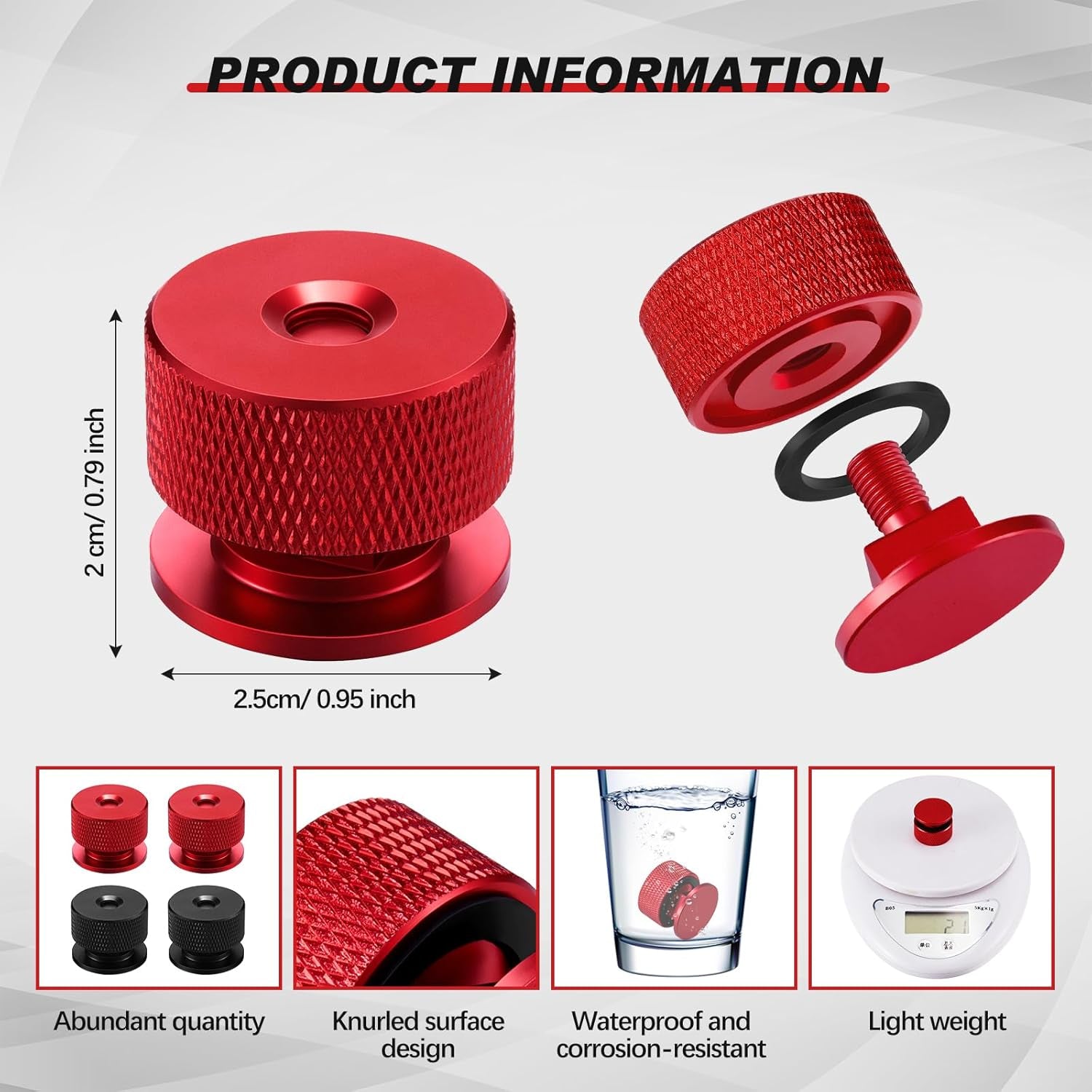 2 Pairs Welding Hood Helmet Fasteners Aluminum Welding Hood Headgear Pipeliner Pancake Sugar Scoop Welding Hood Replacement Parts Accessories with Nonslip Silicone Washer, Black and Red