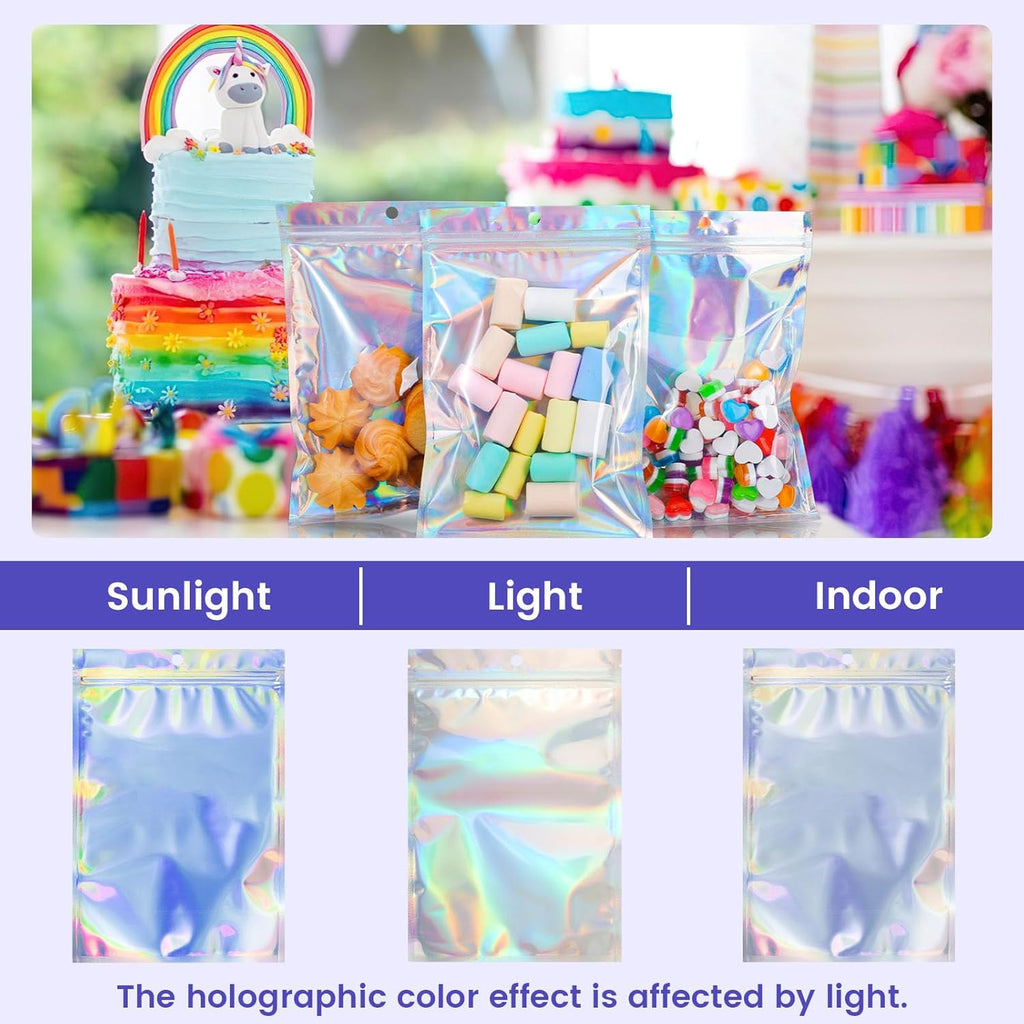 15PCS Holographic Mylar Bags, Resealable Bags Smell Proof Iridescent Freshie for Christmas Party Favor Food Storage 6 X 9 Inch