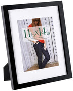 11X14 Inch Picture Frame Made of Solid Wood and High Definition Glass Display Pictures 8X10 with Mat or 11X14 without Mat for Table Top Display and Wall Mounting Photo Frame with Stand Black