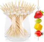 200 Cocktail Picks, White Pearl Fancy Toothpicks for Appetizers Drinks Fruit Food, 4.7 in Long Bamboo Skewers Wood Cocktail Sticks for Wedding Bridal Shower Party Decor Charcuterie Boards Accessories