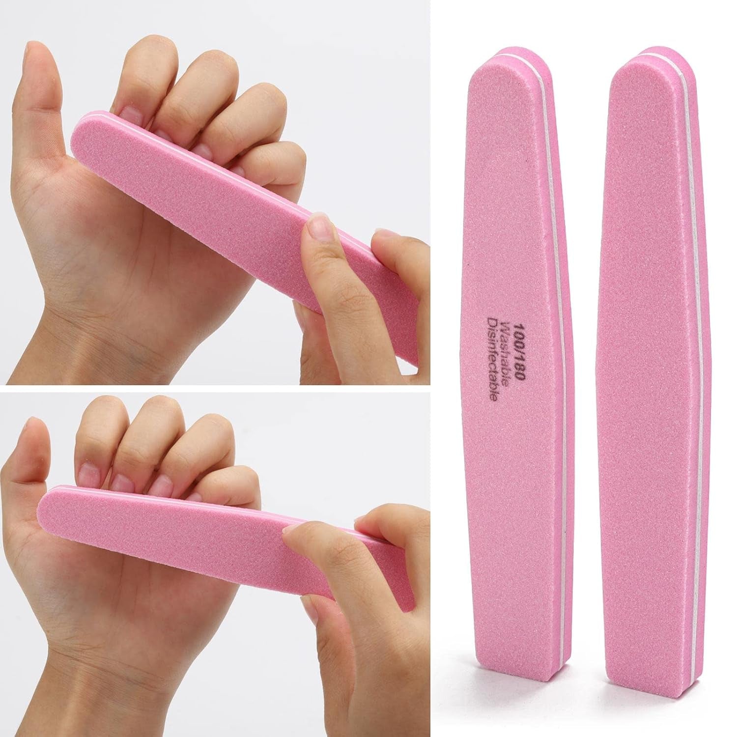 10 Pcs Nail Buffers Blocks Double Sided Nail Files 100/180 Grit for Acrylic/Natural Nails, Pink