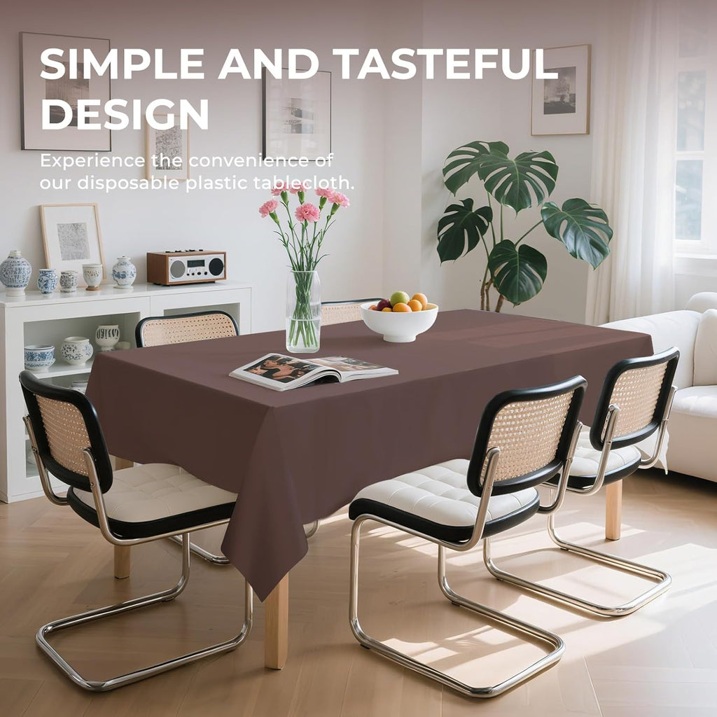 10 Pack Premium Disposable Plastic Tablecloth 54" X 108" Rectangle Table Cover for Birthdays Weddings Christmas Anniversary Buffet Table (Brown)