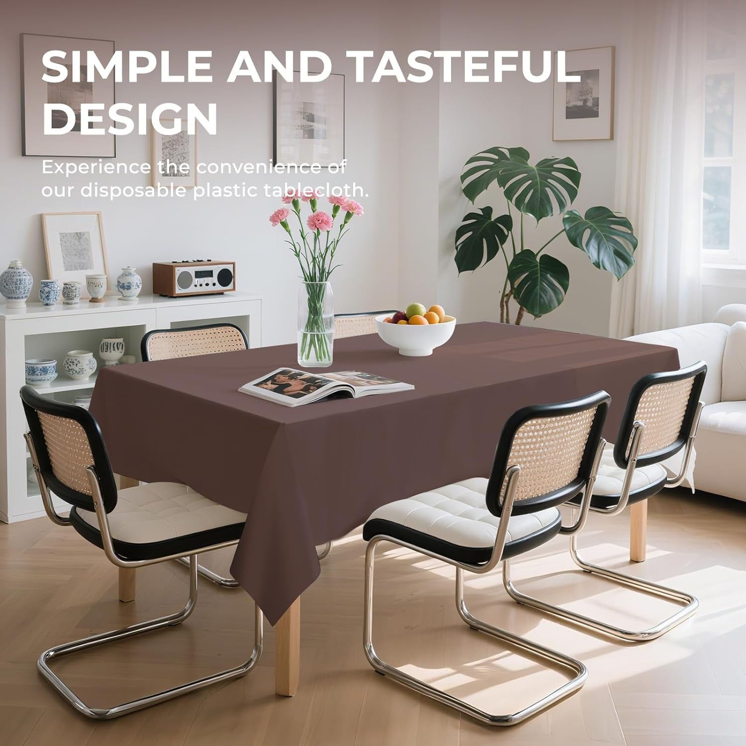 10 Pack Premium Disposable Plastic Tablecloth 54" X 108" Rectangle Table Cover for Birthdays Weddings Christmas Anniversary Buffet Table (Brown)