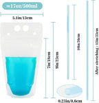 100 Drink Pouches with Straws Individually-Wrapped - 17Oz Juice Drink Pouches Adult Clear Plastic Halloween Blood Bag Reusable Liquid Smoothie Party Hot Weather Cooling