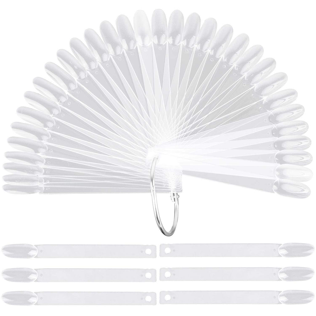 200 Pcs Oval Nail Swatch Sticks Fan-Shaped Nail Polish Sample Sticks with Metal Split Ring for Nail Color Display, Clear