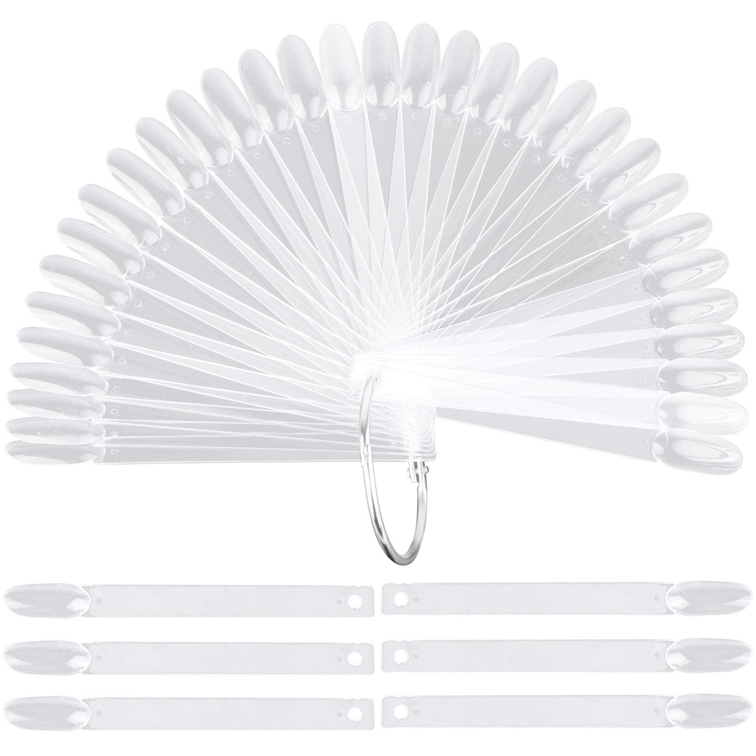 200 Pcs Oval Nail Swatch Sticks Fan-Shaped Nail Polish Sample Sticks with Metal Split Ring for Nail Color Display, Clear