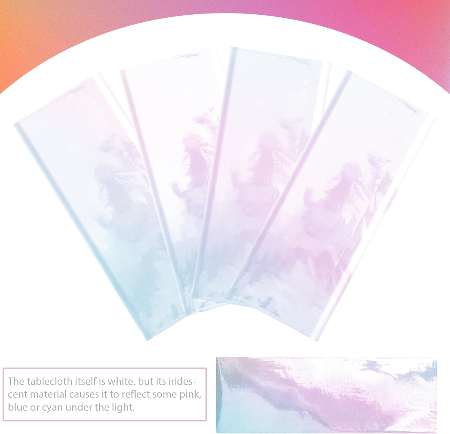 2 Pieces Iridescence White Tablecloth, 40 X 108“ Disposable Shiny Laser Table Cloth, Glitter Plastic Tablecloths, Holographic Iridescent Table Cover for Party Decoration, Wedding and Banquet