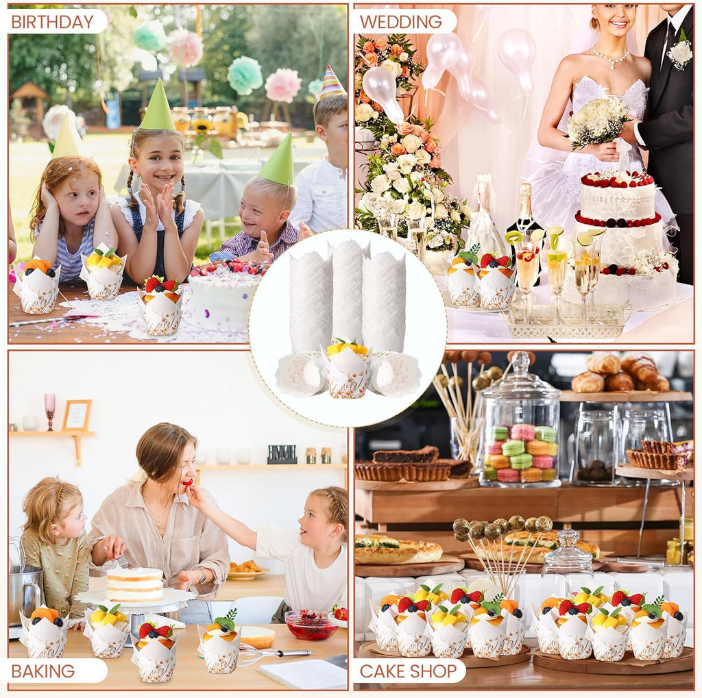 200 Pcs Fall Floral Tulip Cupcake Liners for Baking Autumn Wildflower Paper Muffin Baking Cups Flower Tulip Muffin Liners Wrappers for Thanksgiving Baby Shower Wedding Birthday Party Decor