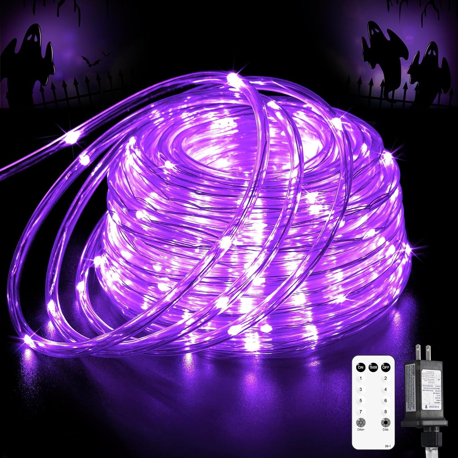 200 LED Purple Christmas Lights Plug In, 66 FT Indoor Outdoor Purple Rope Lights for outside Halloween Decorations Garden Patio Christmas Tree