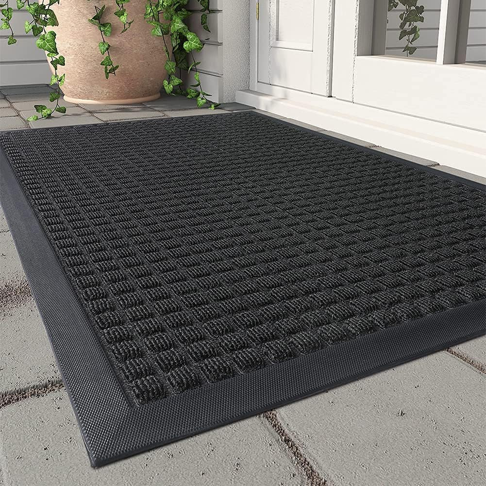 -Door Mat outside Entrance Outdoor Indoor Front Doormat for Entryway-Welcome Mat Durable Rubber Backed Entry Mat Non Slip Dirt Trapper Absorbent-Black 17’’X30’’