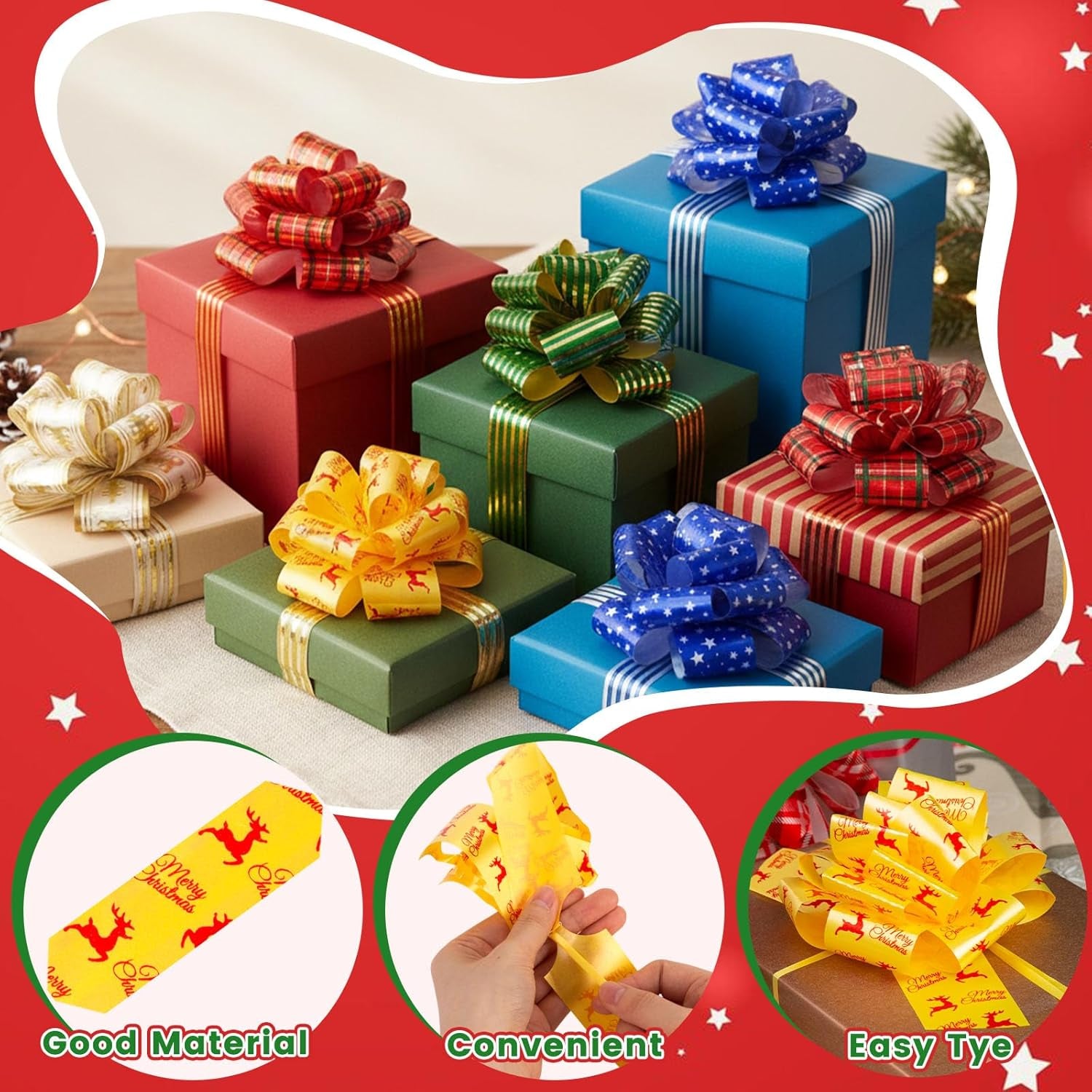 20PCS Christmas Bows for Gift Wrapping(5" Wide), Easy and Fast Wrap Pull Bows for Presents Basket Box Decor, 20 Styles Xmas Gift Wrapping and Party Supplies Decoration