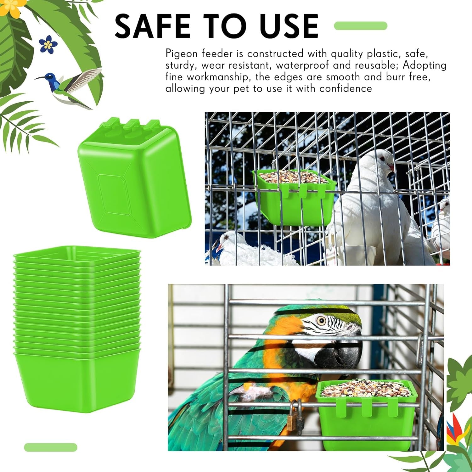 20 Pcs Cage Cups Chicken Feeder Waterer 16 Oz Birds Feeders Hanging Bunny Cage Chicken Water Bowl for Pet Parrot Rooster Parakeet Gamefowl Poultry Pigeon Wire Hutch(Green)