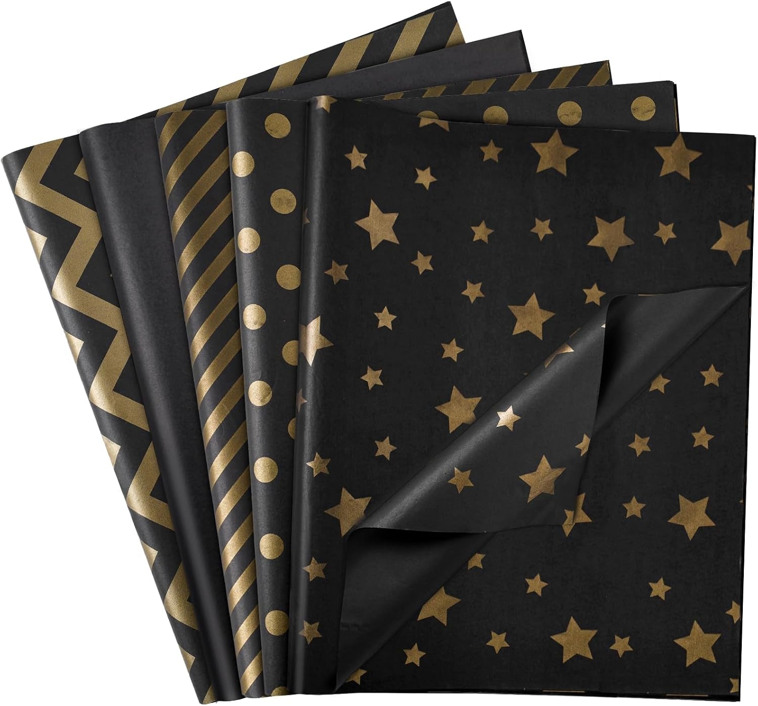 100 Sheets Tissue Paper for Gift Bags, Metallic Black Gold Pattern Wrapping Tissue Paper for Christmas Gift Wrapping Birthday Wedding 20 X 14 Inch