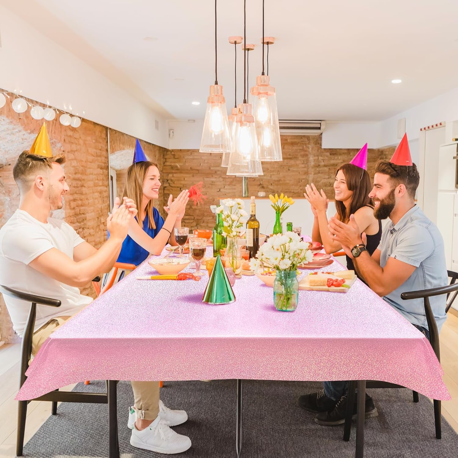 1 Piece Pale Pink Holographic Laser Tablecloths Light Pink Shiny Table Covers 40" X 108" Disposable Rectangle Table Cloths for Girl Birthday Party Wedding Anniversary Bachelorette Baby Shower Décor