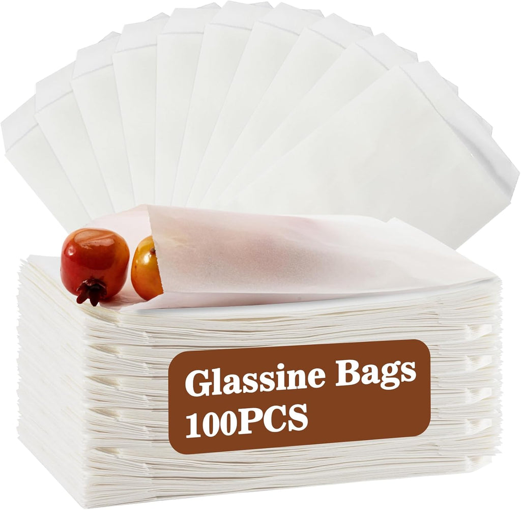 100 Glassine Wax Papper Bags - Glassine Envelopes Wax Paper Sandwich Food French Fry Bags Individual Cookie Sleeves Cake Slices Soap Bars Packaging Treat Bags Desserts Baked Goods Wrappers Bag