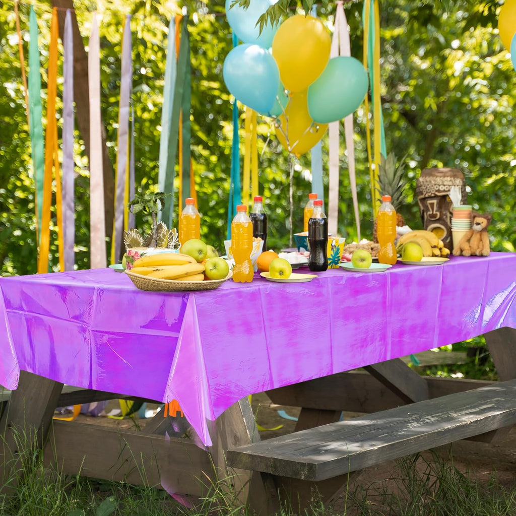 2 Pieces Purple Iridescence Tablecloth - 40 X 108“ Disposable Shiny Laser Table Cloth - Glitter Plastic Tablecloths - Holographic Iridescent Table Cover for Halloween Party Decoration, Wedding