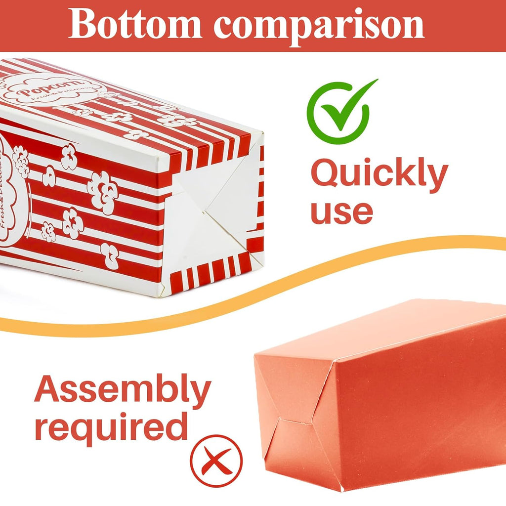 18 Popcorn Boxes Easy Assembly - 46Oz Square Popcorn Bowls Square Buckets Containers Tub Paper Cups Holders Disposable Halloween Carnival Christmas Movie Night Party Individual Servings