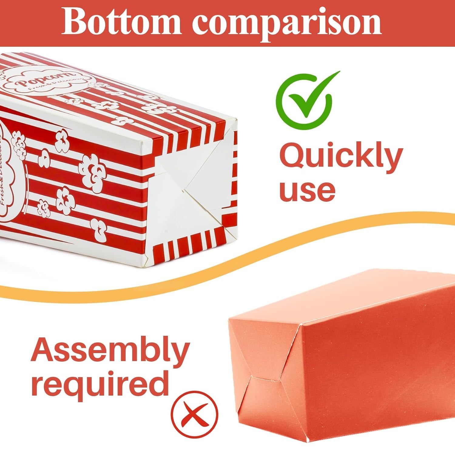 18 Popcorn Boxes Easy Assembly - 46Oz Square Popcorn Bowls Square Buckets Containers Tub Paper Cups Holders Disposable Halloween Carnival Christmas Movie Night Party Individual Servings