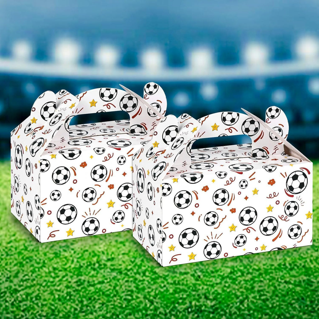 16PCS Party Favor Boxes, Soccer Goodie Bags Paper Gable Treat Snack Bags for Soccer Themed Party Decorations Supplies 6.1×3.5×3.3 Inch