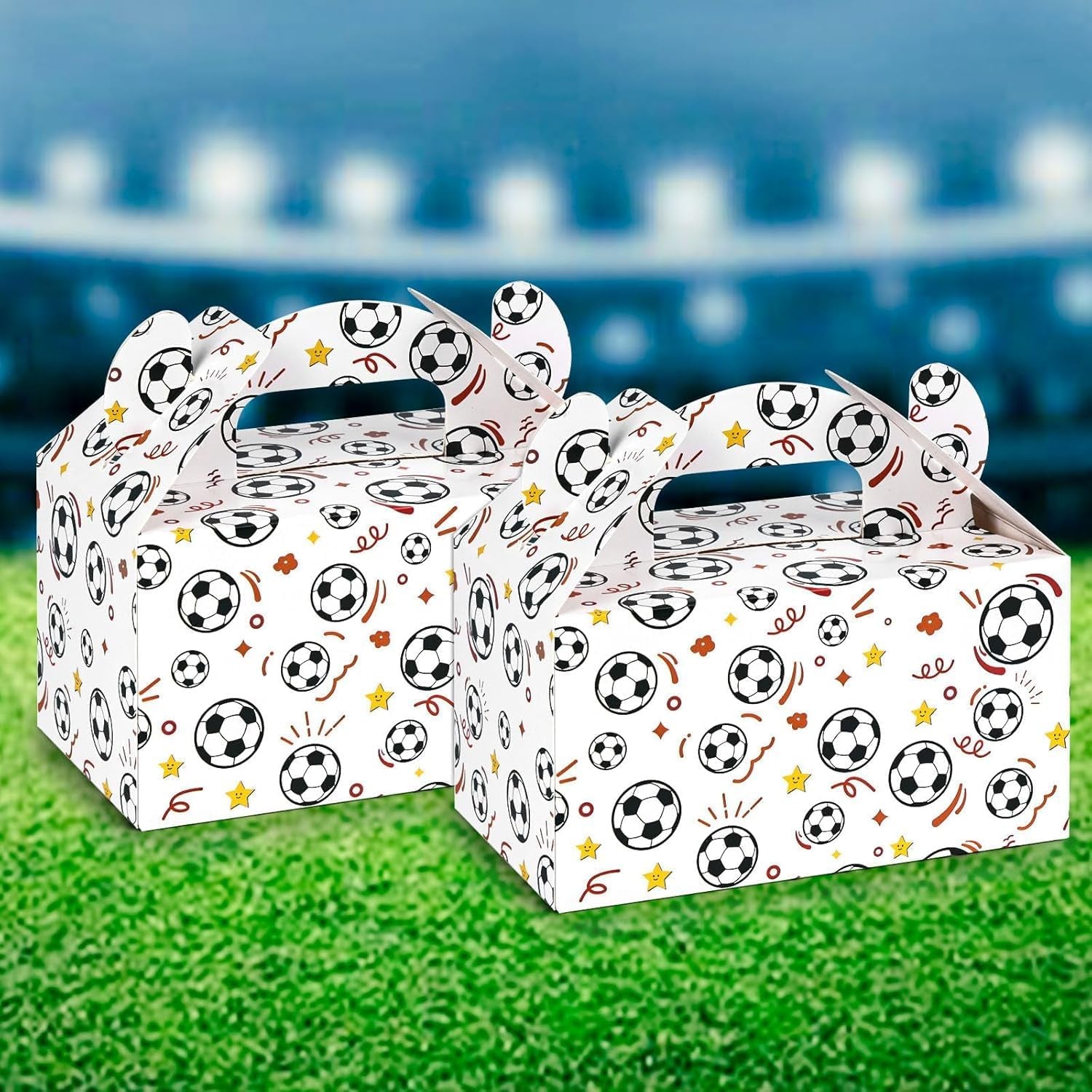 16PCS Party Favor Boxes, Soccer Goodie Bags Paper Gable Treat Snack Bags for Soccer Themed Party Decorations Supplies 6.1×3.5×3.3 Inch