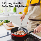 18/10 Stainless Steel Spatula Set - 15" Metal Spatulas for Kitchen Use, 1 Slotted Spatula + 1 Solid Turner, Heat Resistant Metal Cooking Utensils, Dishwasher Safe, Silver