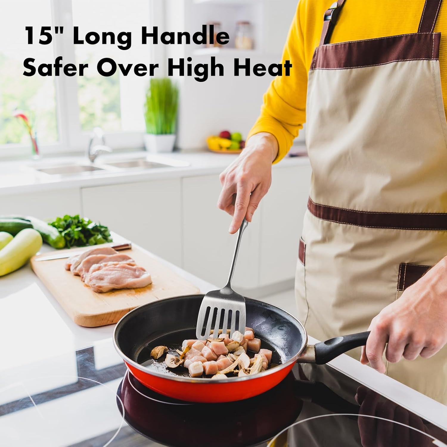 18/10 Stainless Steel Spatula Set - 15" Metal Spatulas for Kitchen Use, 1 Slotted Spatula + 1 Solid Turner, Heat Resistant Metal Cooking Utensils, Dishwasher Safe, Silver