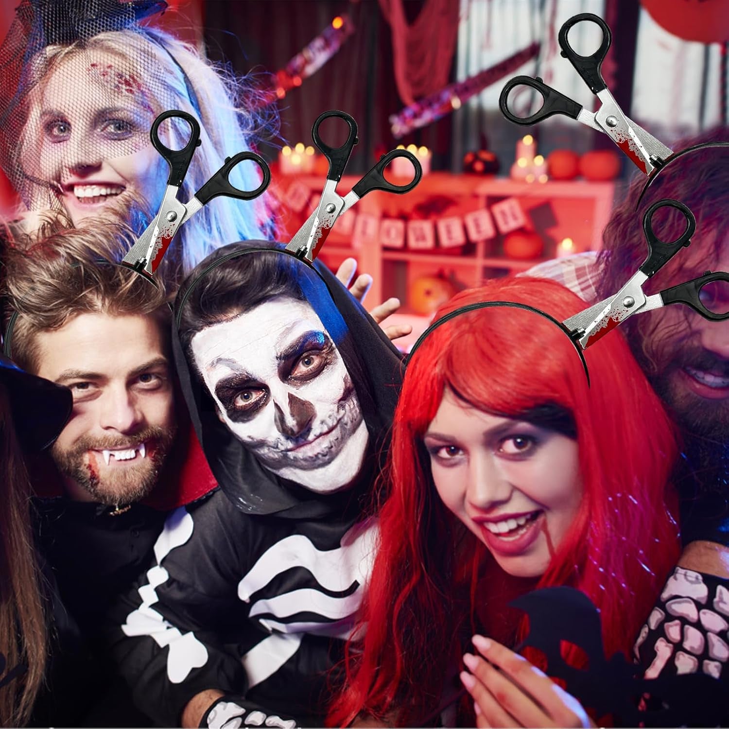 2Pcs Halloween Fake Knife Headband Kits, Vampire Fake Blood Necklace and Fake Scissor Headband, Halloween Zombie Accessories