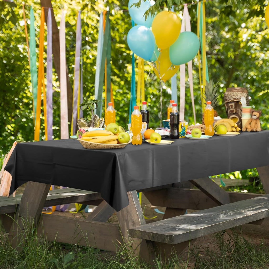 1 Piece Black Rectangle Tablecloth, Thick & Durable Waterproof Plastic Table Cloth, 54X108 Inch Heavy-Duty Surface Protector, Stain Resistant Table Cover for Halloween/Dining/Party/Buffet/Wedding