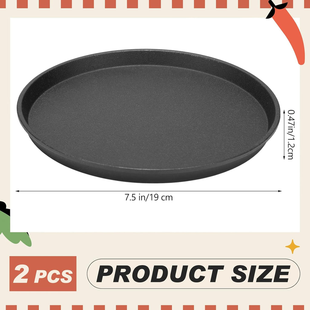 2 Pcs Small Cast Iron Griddle Pan 7.5'' round Cast Iron Pizza Pan Camping Skillets Mini Carbon Steel Griddle for BBQ Cooking, Baking, Grilling, Frying, in the Oven, on the Stove or Grill, Black