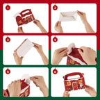 16PCS Christmas Treat Boxes, 3D Xmas Gift Boxes with Vibrant Print Cardboard Colorful Goodie Boxes with Handles for Gift Giving Christmas Holiday 6.1 X 3.4 X 3.5 Inch