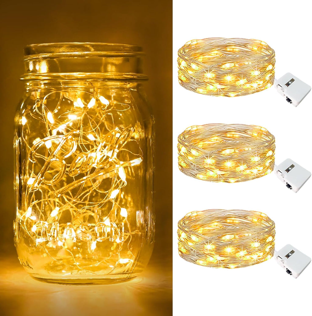 3 Pack Fairy Lights Battery Operated 3 Modes, 7Ft 20 Led Mini Twinkle Lights, Waterproof Firefly String Lights Bulk Small Silver Wire for Christmas Mason Jars Crafts Wedding Table Centerpiece