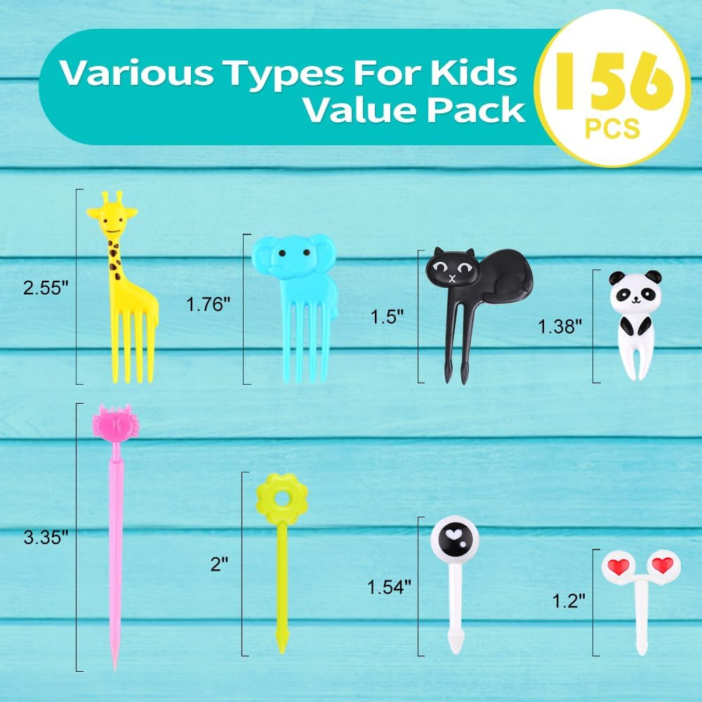 156PCS Animal Food Picks for Kids Bento Box Accessories,  Fun Kid Food Picks, Cute Fruit Toothpicks for Kids Lunch Accessories, Reusable Lunchbox Pick for Kid Toddler