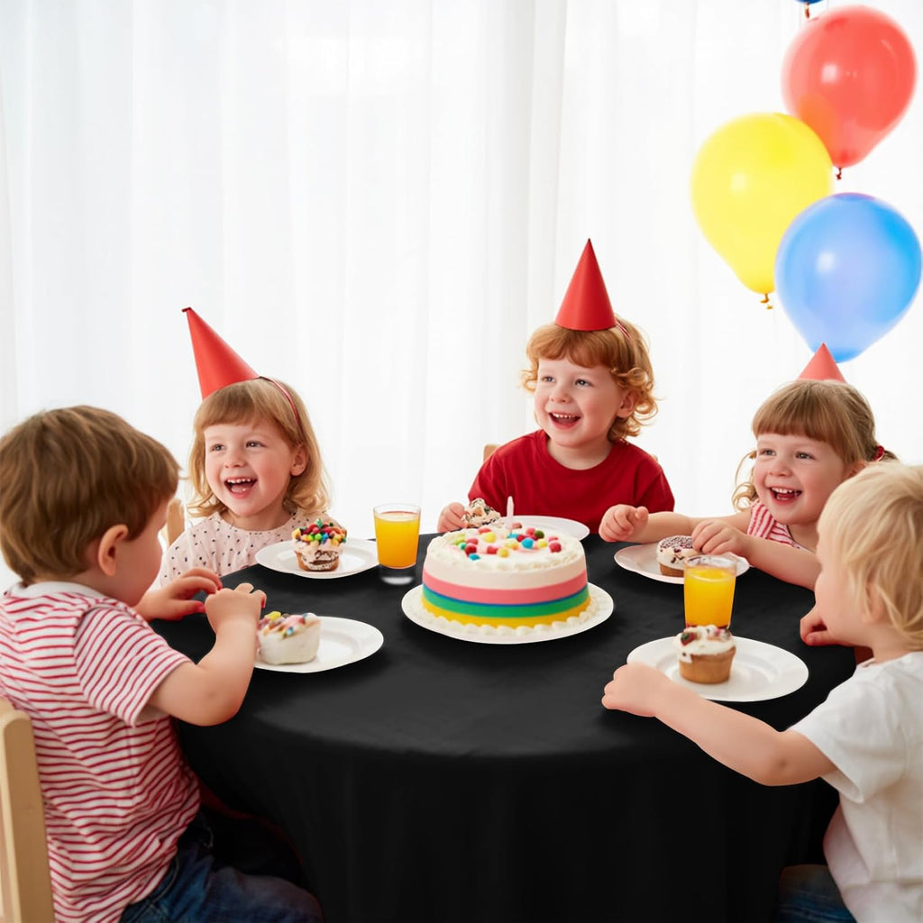 10 Pack Premium Disposable Plastic Tablecloth 84" round Table Cover for Birthdays Weddings Christmas Anniversary Buffet Table (Black)