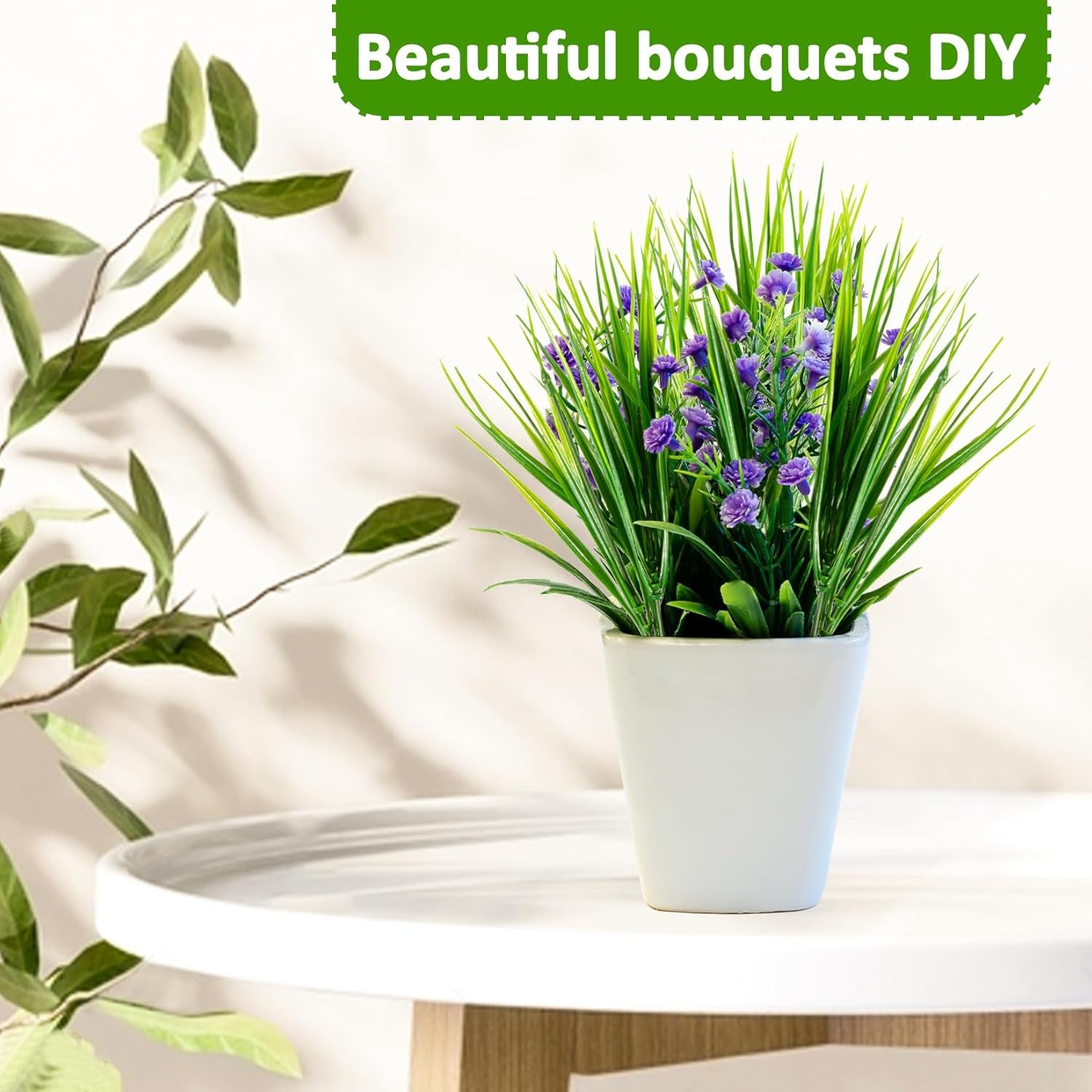 10 Artificial Grass Plant Outdoors - Faux Fake Wheat Grass Decor UV Resistant Outdoor Plants Plastic outside Weed Plant Artificial Greenery for Porch Decorative