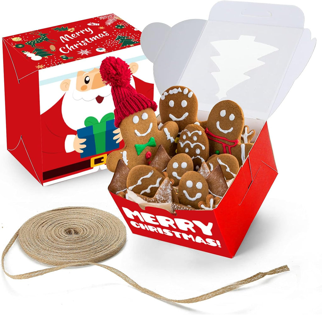 14PCS Small Christmas Cookie Boxes, 4"X 4"X 2.5" Christmas Bakery Boxes with Window, Single Cupcake Carrier with Window Insert Pastry Containers Muffins for Bakery Supplies