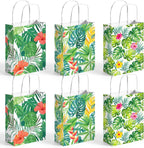 24 Pack Party Favor Bags with Handles, 5.5" X 2.8" X 8" Hawaii Luau Goodie Treat Bags for Aloha Festival Beach Theme Birthdays Pool Parties Bulk Gift Packaging Supplies