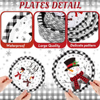 100 Pack Christmas Paper Plates 9" & 7" Snowman Winter Gingham Disposable Dessert Plates for Holiday Xmas Party Supplies(Round,Red and White)