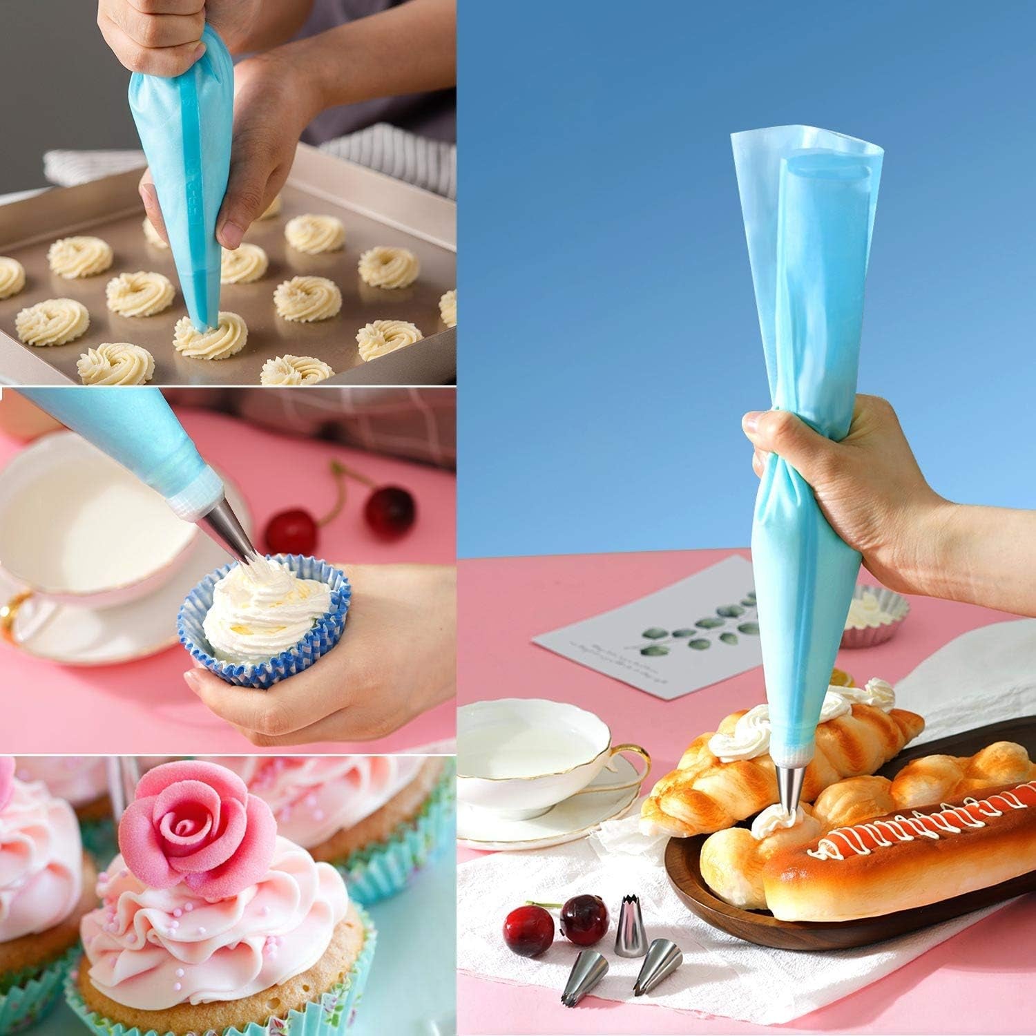 16 Pcs Reusable Pastry Piping Bags Silicone Icing Bags with 8 Coupler for Icing Frosting Decorate Cake, (10,12,14,16 Inch)