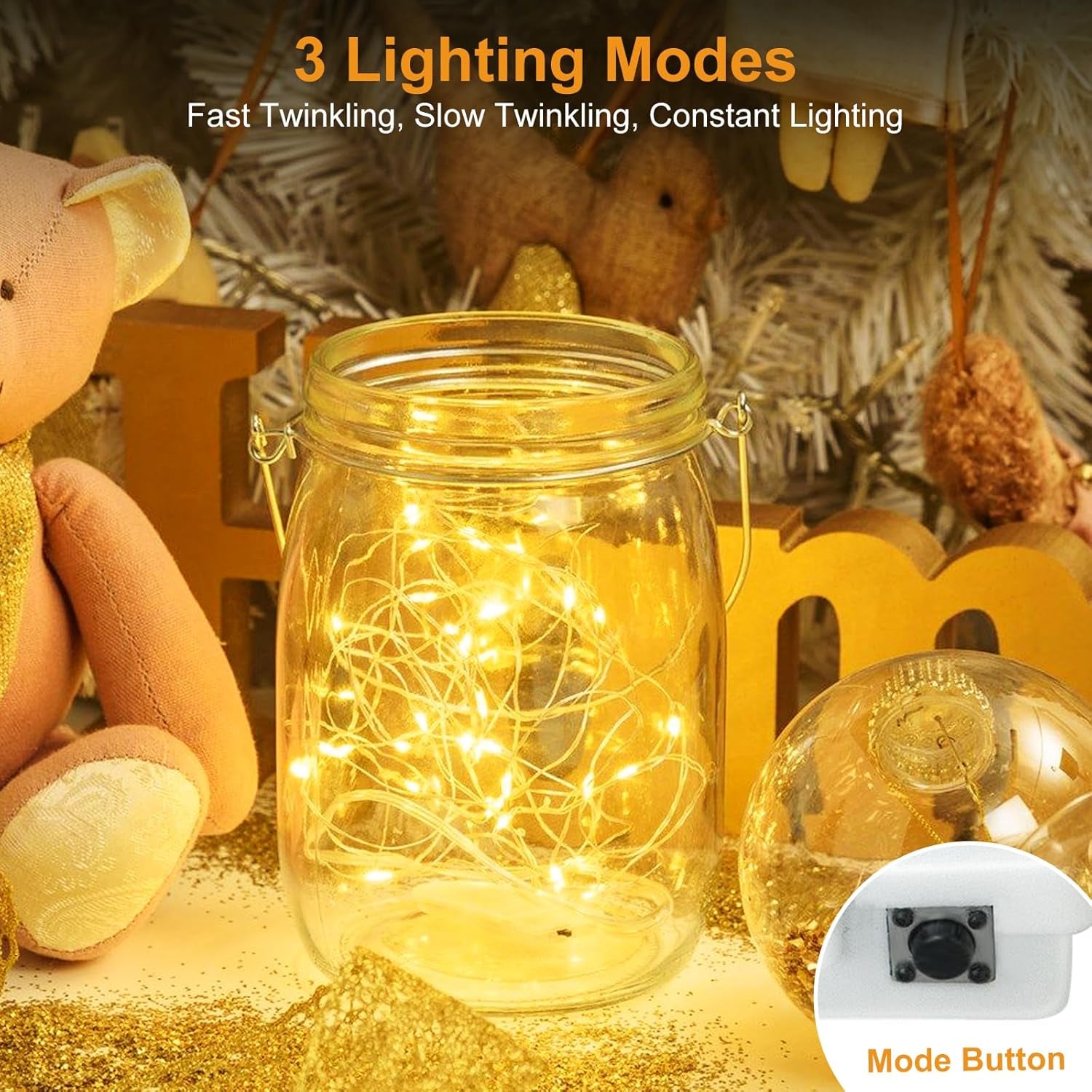 3 Pack Fairy Lights Battery Operated 3 Modes, 7Ft 20 Led Mini Twinkle Lights, Waterproof Firefly String Lights Bulk Small Silver Wire for Christmas Mason Jars Crafts Wedding Table Centerpiece