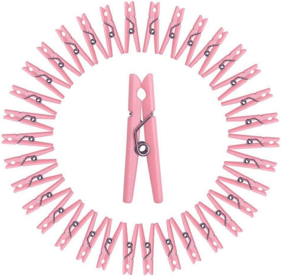 100 Mini Clothes Pin for Baby Shower Girl Game, 1.37 Inch Pink Plastic Small Clothespin Gender Reveal Party Favors (Pink)