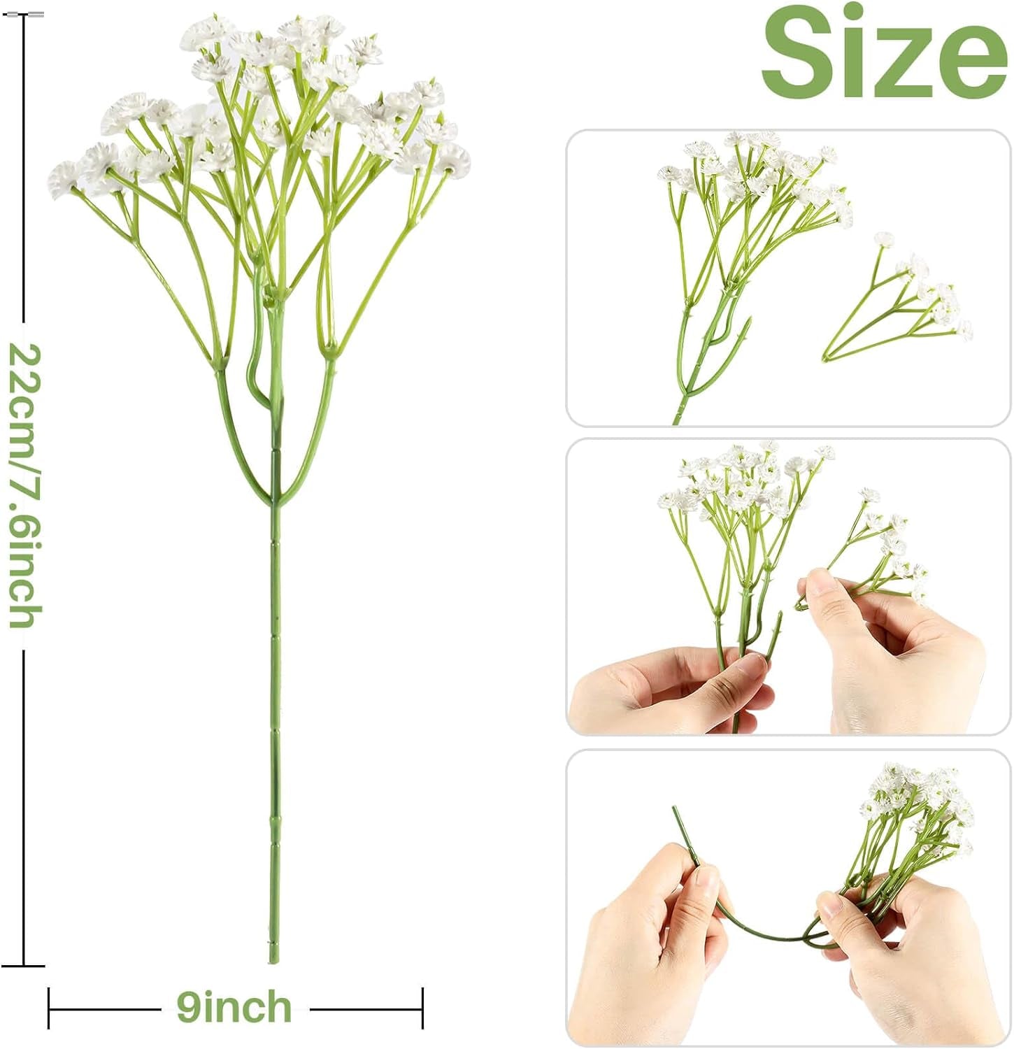 10 Baby Breath Artificial Flowers - 7.6" Babies Breath Flowers Artificial Faux Flowers Bouquet White Fores Greenery Real Touch Fake Flowers Arrangements Wedding Centerpieces Tables Decorations