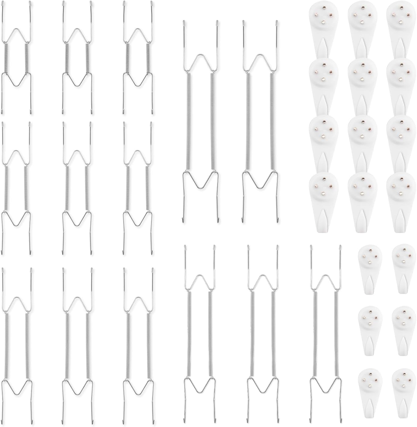 14 Pcs Plate Hangers for Wall - 8/10/12/14/16 Inch Invisible Plates Hanger, Stainless Steel Plate Holders with 14 Pieces Wall Hooks for 7.5 to 19.5 Inch Decorative Plates and Arts (Silver)