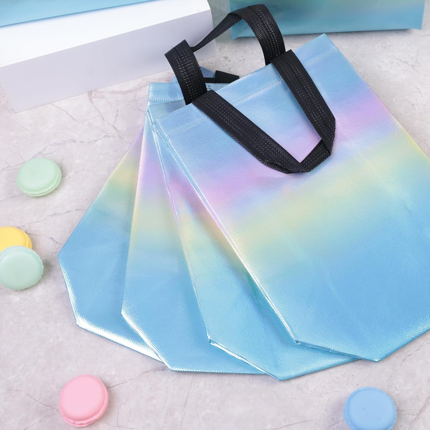 15PCS Iridescent Gift Bags with Handles, 8"X4"X10" Reusable Party Favor Bags Bulk for Christmas, Birthdays, Weddings, Goodie Treats