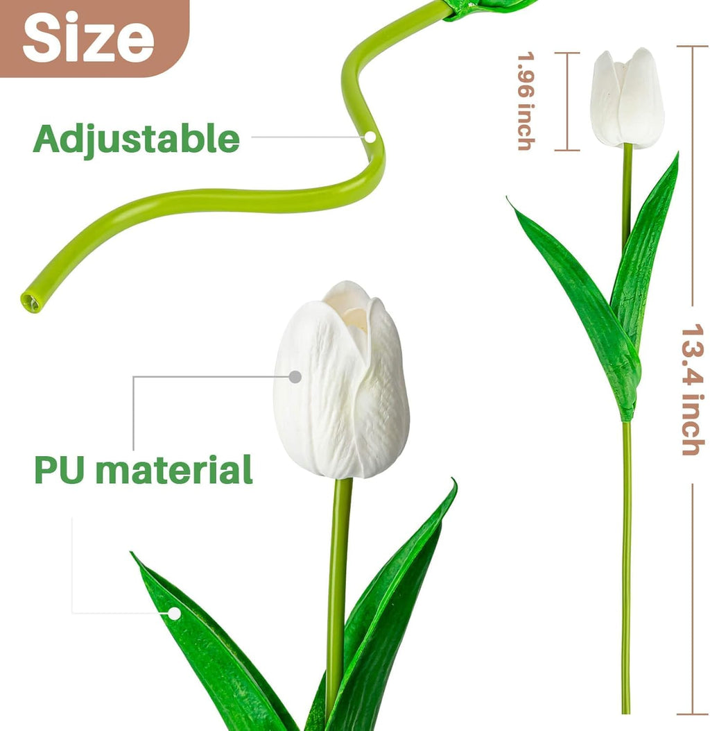 10 White Tulips Artificial Flowers - Real Touch Fake Tulips, Realistic Faux Plastic Flowers Bouquet for Home Dining Table Decoration